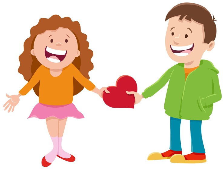 Vector personajes de dibujos animados de chicas y chicos en el día de san valentín