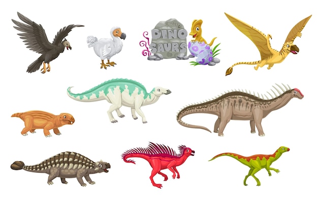 Personajes de dibujos animados de dinosaurios y niño dino en huevo