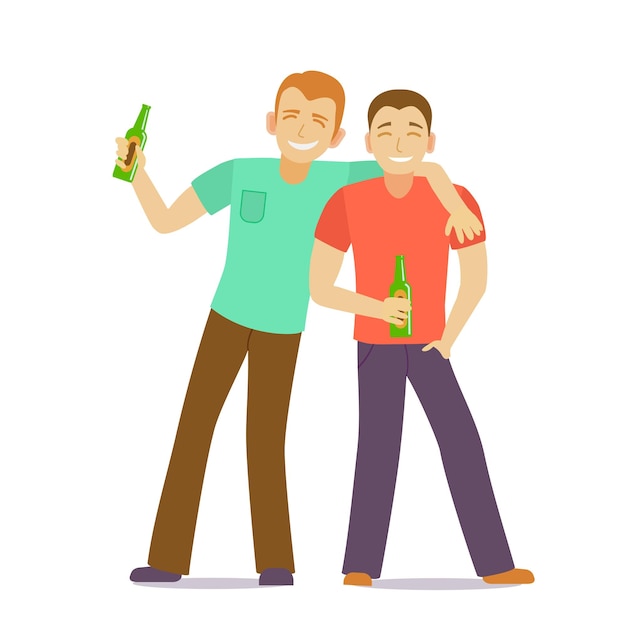 Vector personajes de dibujos animados dos hombres borrachos con botellas vector