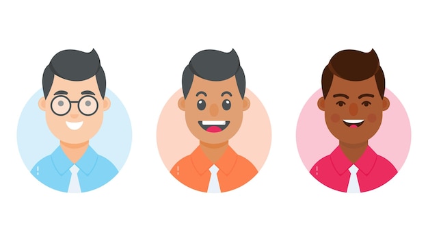 Personajes de dibujos animados de empresarios con diferentes expresiones faciales