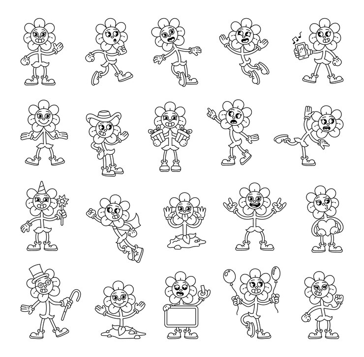 Vector personajes de dibujos animados de flores con emociones