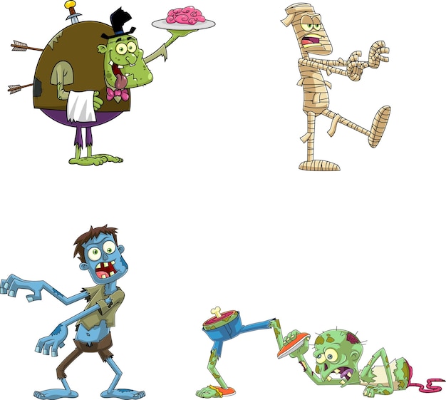 Personajes de dibujos animados de Halloween Conjunto de colección de vectores Zombie