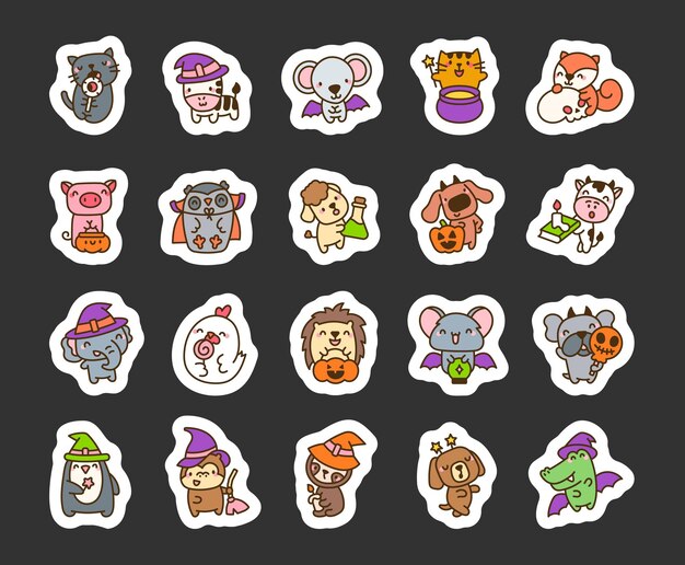 Los personajes de dibujos animados de Halloween kawaii