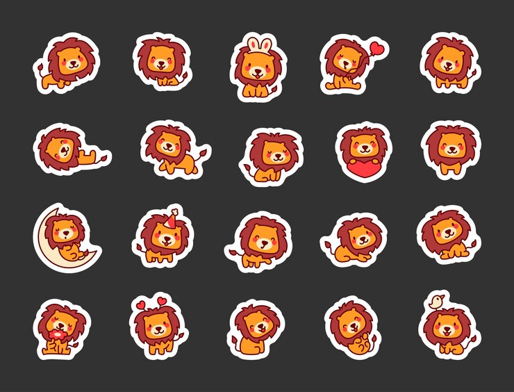 Vector los personajes de dibujos animados de leones lindos sticker bookmark