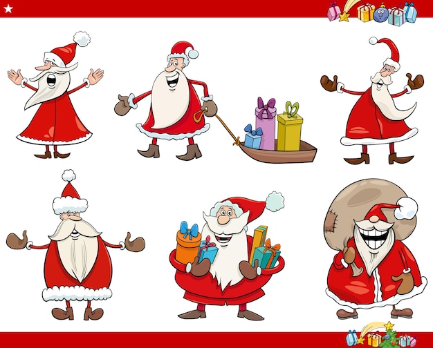 personajes de dibujos animados de Papá Noel en el horario navideño
