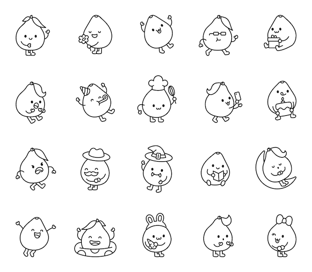 Personajes de dibujos animados de Pomelo al estilo kawaii