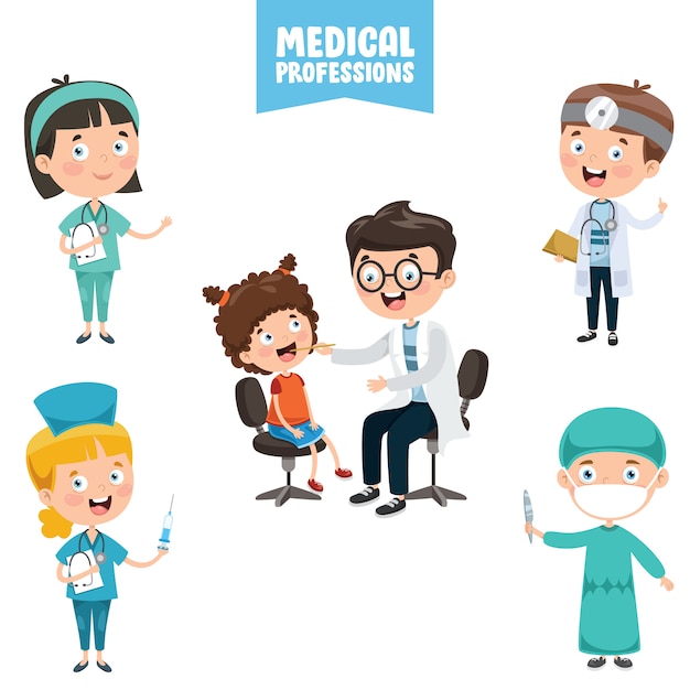 Personajes de dibujos animados de profesiones médicas