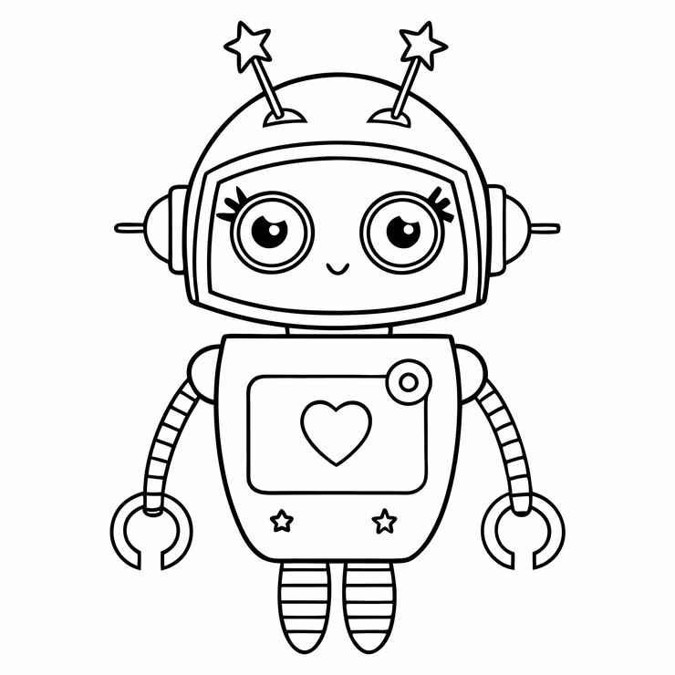 Vector personajes de dibujos animados y robots retro juguetones nostálgicos y amigables diseños para colorear y vectorizar