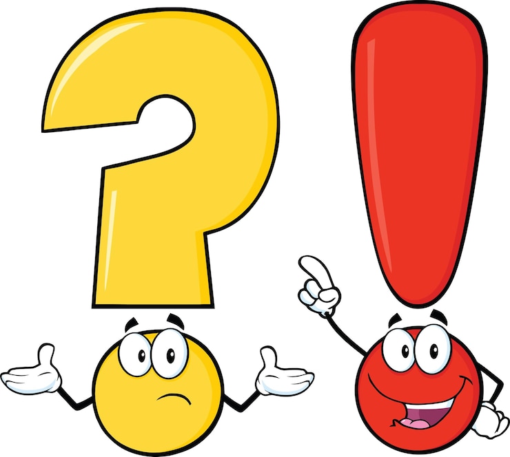 Vector personajes de dibujos animados de signo de interrogación y exclamación
