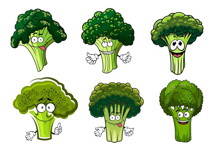 Vector personajes de dibujos animados de verduras de brócoli verde