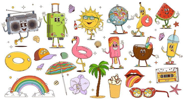 Vector personajes de dibujos animados de viajes y ocio