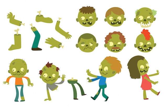 Personajes de dibujos animados de zombies