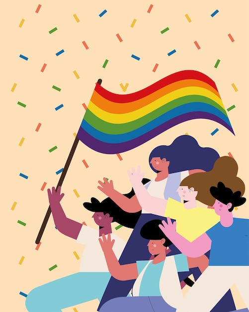 Personajes de diversidad con bandera lgtbiq.
