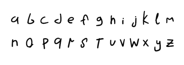 Personajes divertidos negro inglés latino abc alfabeto fuente A a Z Vector ilustración dibujado a mano garabato