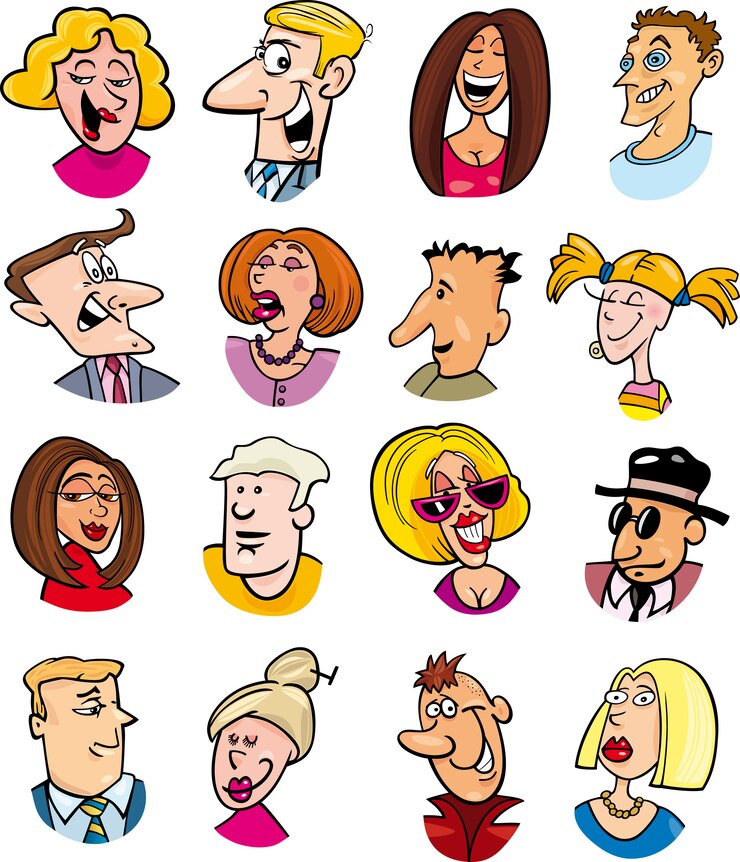 Vector personajes y emociones de personajes de dibujos animados