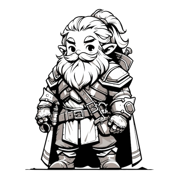 personajes enanos de RPG monocromáticos vectoriales