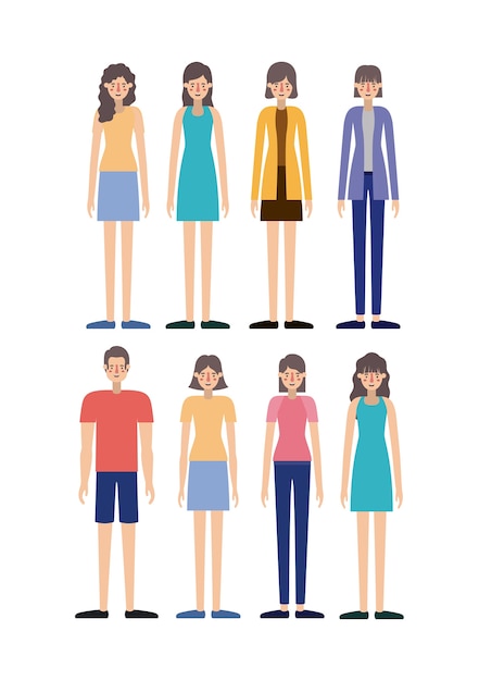 personajes de estilo retro de grupo de personas