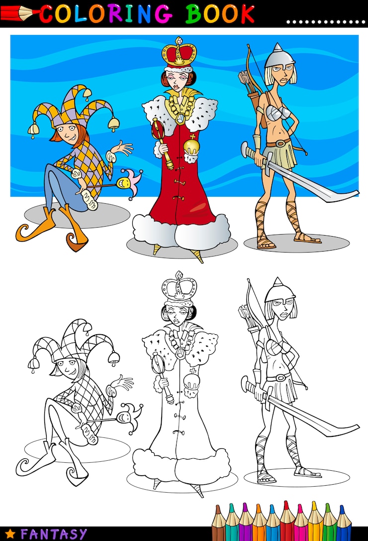Vector personajes de fantasía para colorear