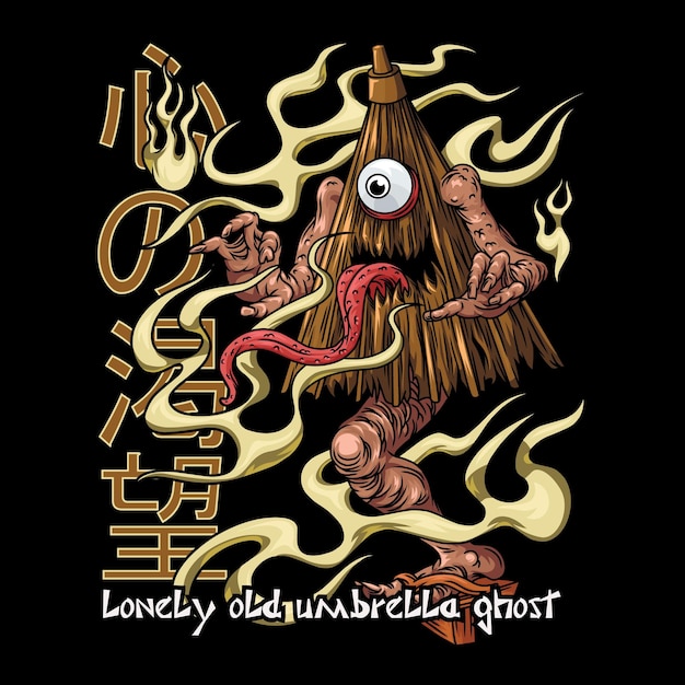 Personajes fantasmas japoneses de Obake con ilustración de texto