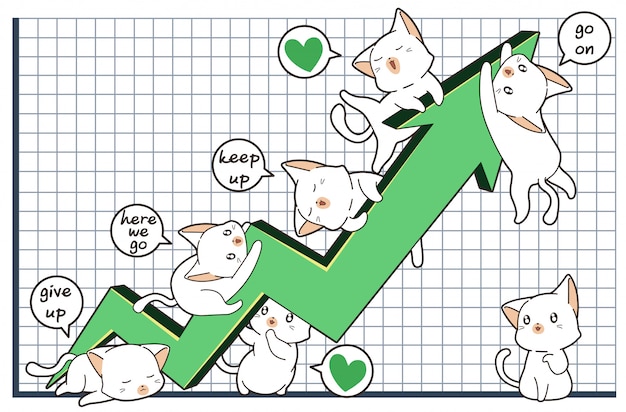 Personajes de gatos kawaii con la tabla de éxitos