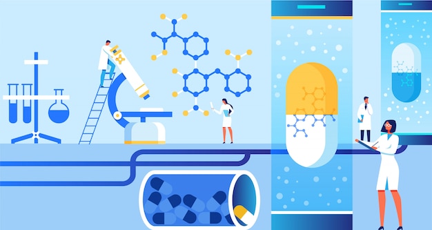 Vector los personajes hacen investigación científica en el laboratorio.