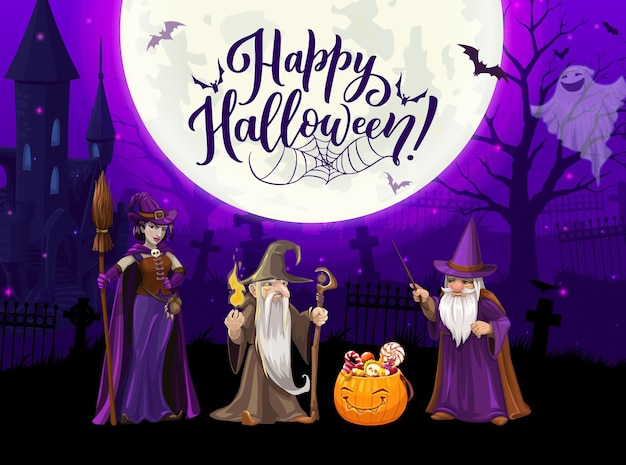 Personajes de hechicero y mago de brujas de Halloween