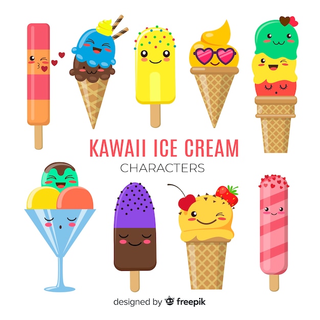 Vector personajes kawaii de helado