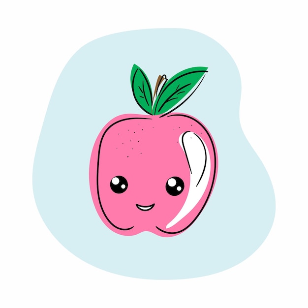 Personajes kawaii de manzana chica linda fruta feliz imprimir ilustración vectorial para tarjetas de felicitación telas impresiones o póster
