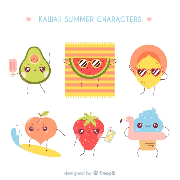 Personajes kawaii de verano