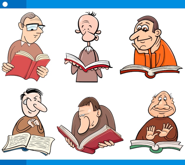 personajes de lectores establecen dibujos animados
