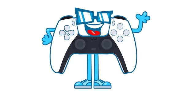 Personajes de mascota de dibujos animados de controlador de Gamepad plano simple ilustración vectorial