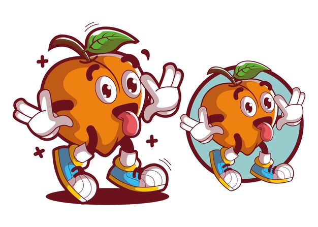 Personajes de mascota de dibujos animados de fruta de melocotón Ilustración