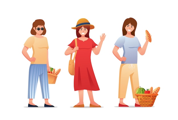 Personajes mujer picnic en vacaciones de verano vector ilustración