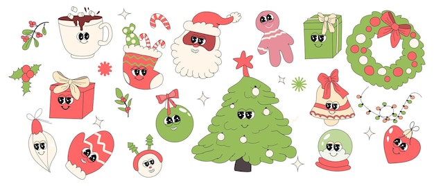 Personajes de Navidad Xmas y2k conjunto de elementos retro