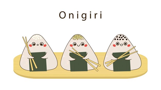 Personajes Onigiri con palillos en las manos ilustración vectorial
