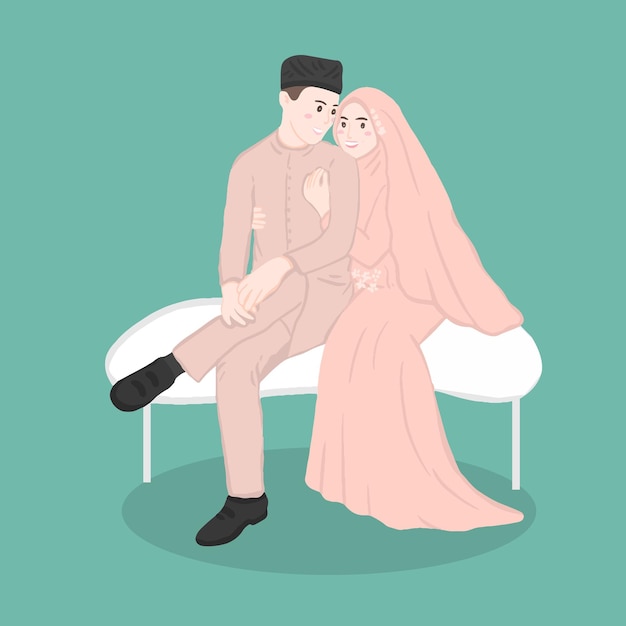 Personajes de pareja de boda musulmana Novia y novio en estilo musulmán