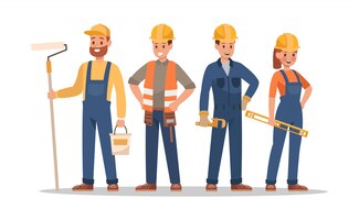 Vector personajes del personal de construcción. incluye capataz, pintor, electricista, paisajista, carpintero.