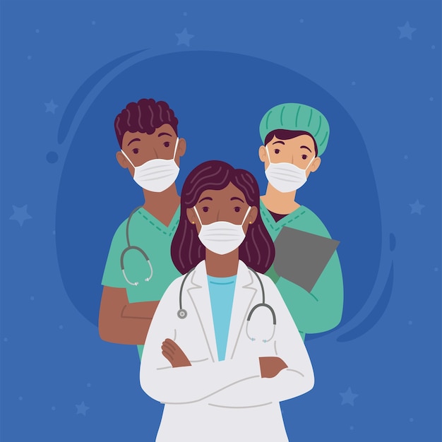 Personajes de personal médico de médicos interraciales.