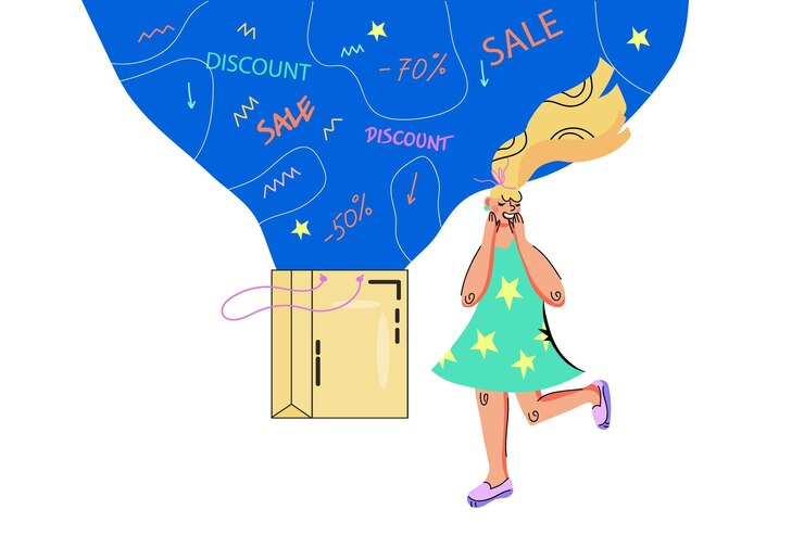 Vector personajes de personas cerca de la venta de bolsas de compras y plantilla de banner de publicidad de promoción de eventos de descuento oferta especial y venta en línea de temporada final ilustración de vector plano