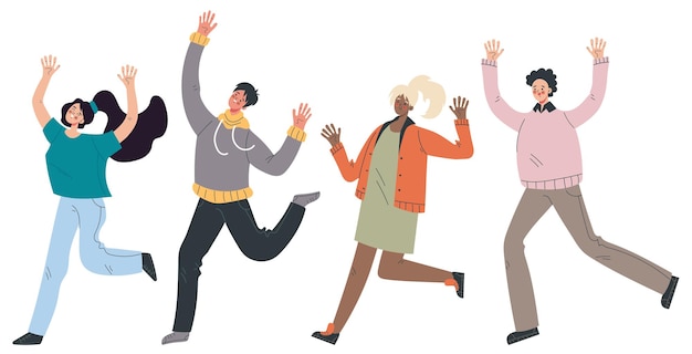 Personajes de personas hombre mujer corriendo colección de conjunto de elementos de diseño aislado