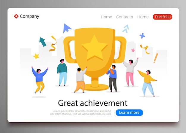 Personajes de personas planas con premio, copa de oro. página web de aterrizaje.
