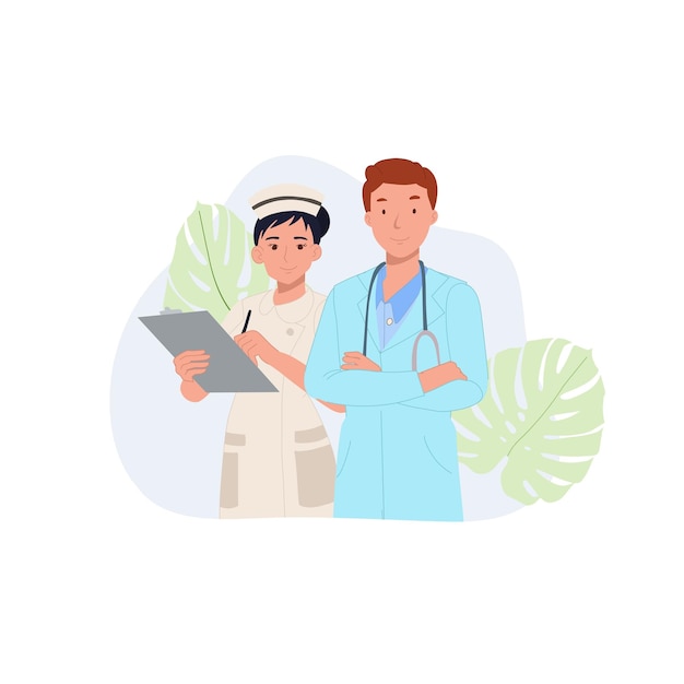 Los personajes de las personas trabajan en el Hospital Enfermera médico Personajes médicos masculinos y femeninos Ilustración vectorial