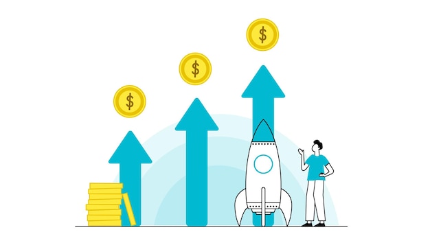 Personajes planos que ganan dinero tema de ahorro de dinero de negocios y finanzas ganancias de salario de carrera