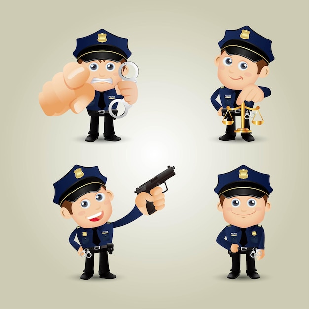 Personajes de policía en diferentes poses.