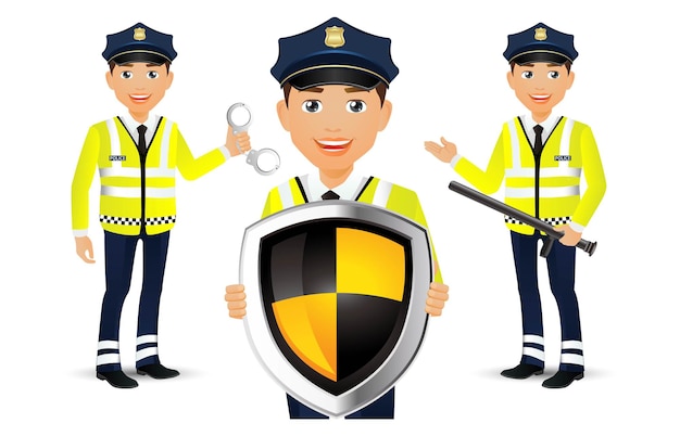 Vector personajes de policía en diferentes poses.