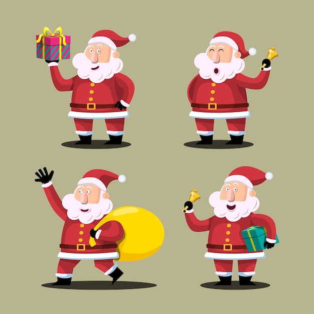 Personajes de santa claus en varias poses y escenas.