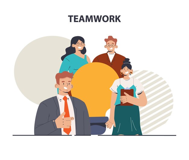 Vector personajes de teamwork office que colaboran para negocios adicionales