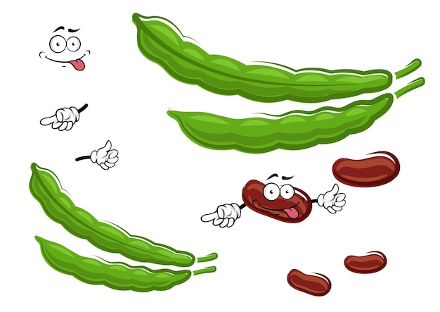 Vector personajes vegetales de frijoles frescos de dibujos animados