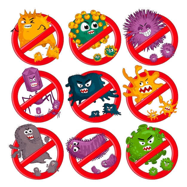 Personajes de virus de dibujos animados aislados