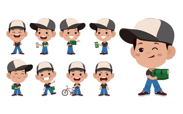 Personal de entrega con diferentes poses.